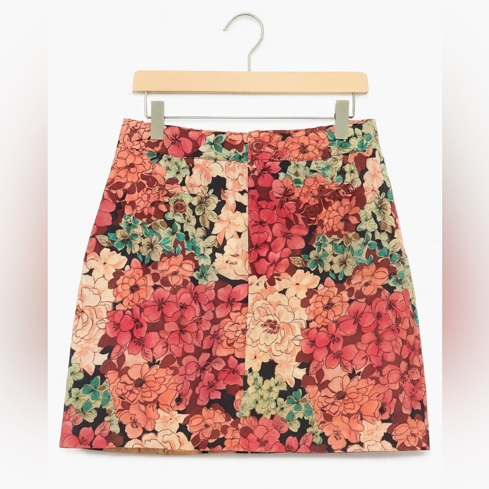 B. Moss Women’s Size 4 Floral Skirt – Vibrant Multicolor Button Zip Front Mini